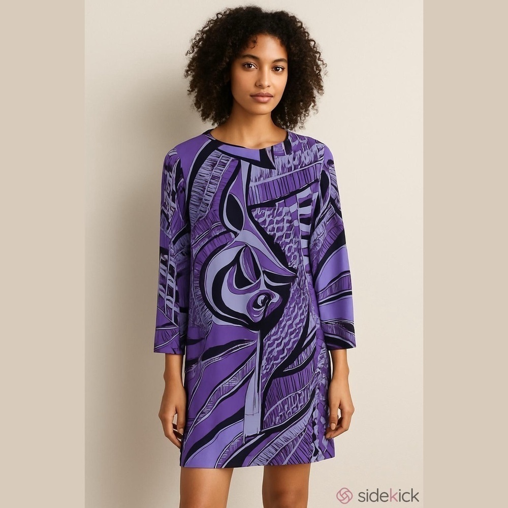 EMILIO PUCCI purple print dress bell sleeves lightweight size 40 S-M